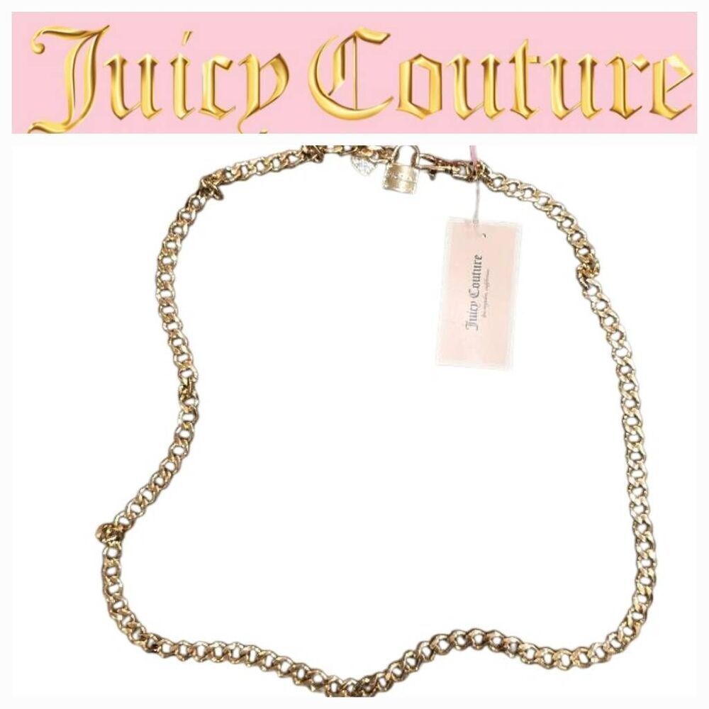Juicy Couture‎ Gold Rhinestone Heart & Logo Heart Charm Chain Link Belt